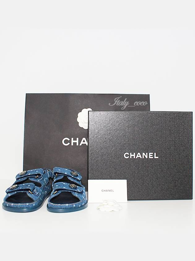 Printed Denim Velcro Sandals Blue - CHANEL - BALAAN 2