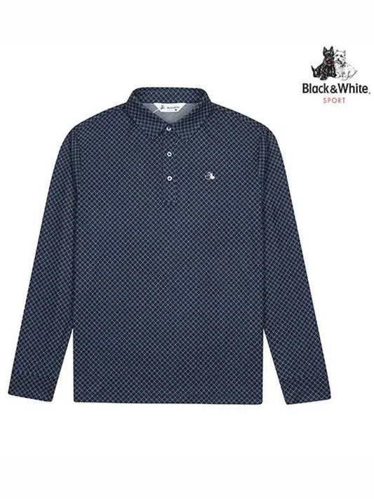 Men s pattern polo collar t shirt 9524GXSS NAVY - BLACK&WHITE - BALAAN 1