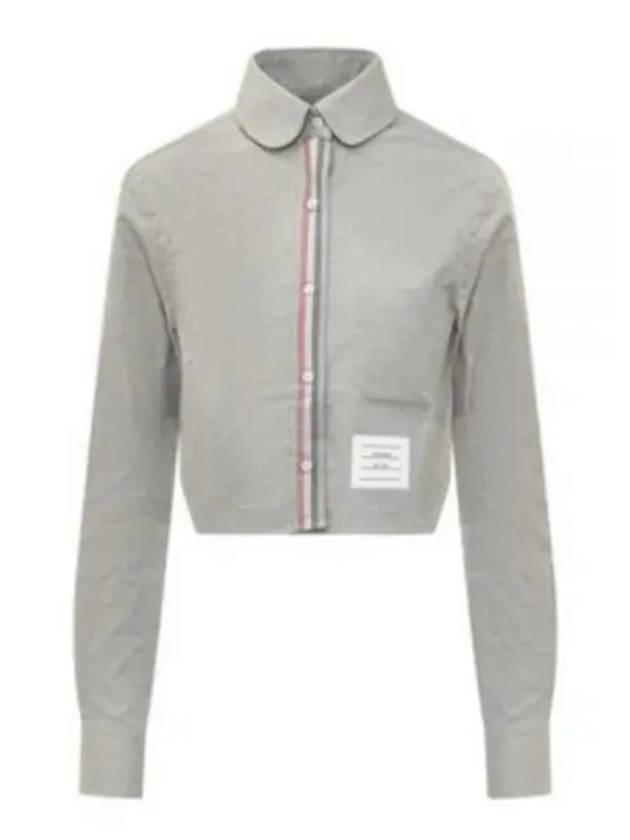 Women's Striped Cropped Cotton Long Sleeve Shirt Grey - THOM BROWNE - BALAAN 2