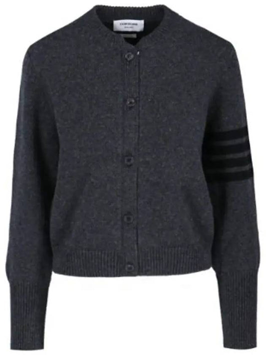 Striped Detail Wool Cardigan Dark Grey - THOM BROWNE - BALAAN 2