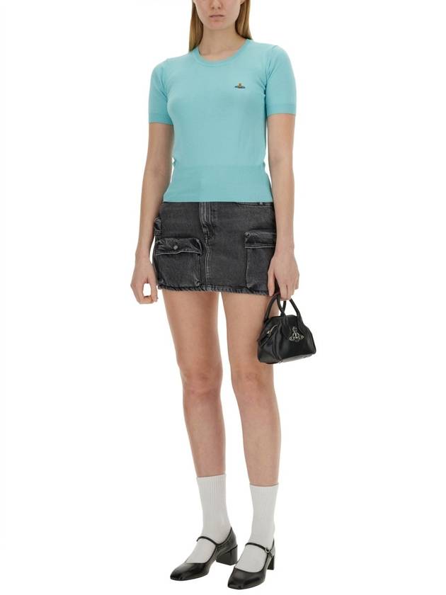 Bea Embroidery Logo Knit Top Aqua - VIVIENNE WESTWOOD - BALAAN 3