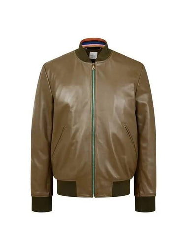 Jetted pocket leather bomber jacket khaki 270845 - PAUL SMITH - BALAAN 1