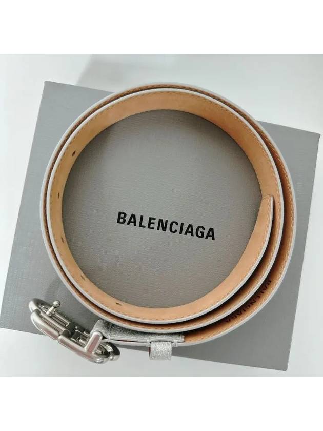 BB Buckle Glitter Calf Leather Belt Silver - BALENCIAGA - BALAAN 6