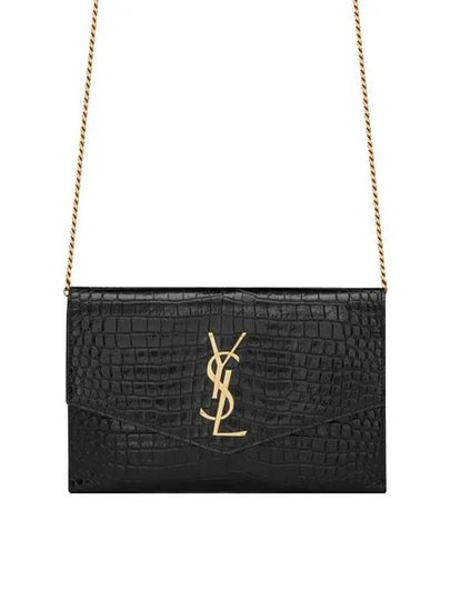 Crocodile Embossed Leather Uptown Chain Wallet Black - SAINT LAURENT - BALAAN 2