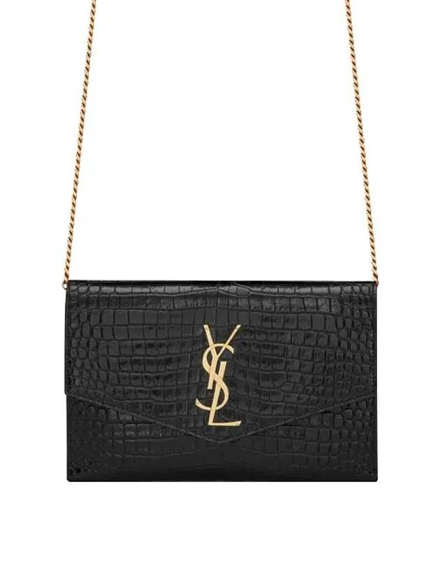 Crocodile Embossed Leather Uptown Chain Wallet Black - SAINT LAURENT - BALAAN 4