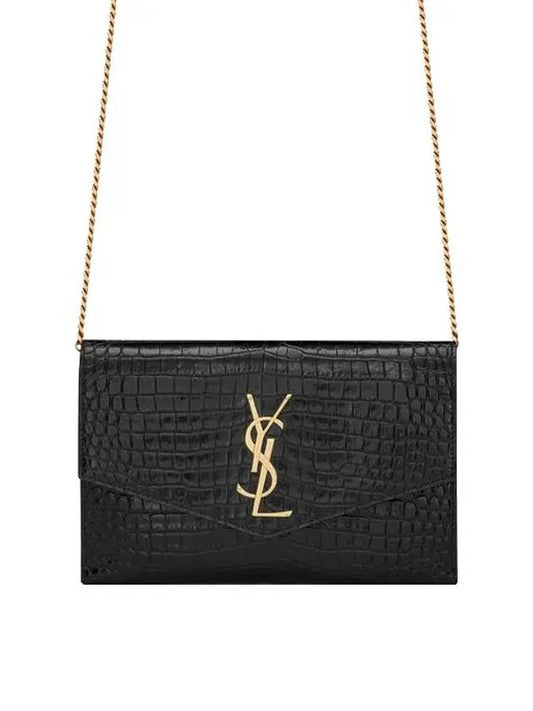 Crocodile Embossed Leather Uptown Chain Wallet Black - SAINT LAURENT - BALAAN 2