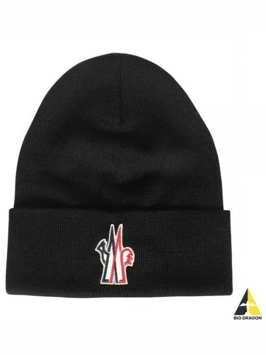 Grenoble Pure Wool Logo Beanie Black - MONCLER - BALAAN 2