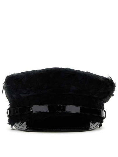 Patent Leather Feather Baker Boy Cap Black - PRADA - BALAAN 2