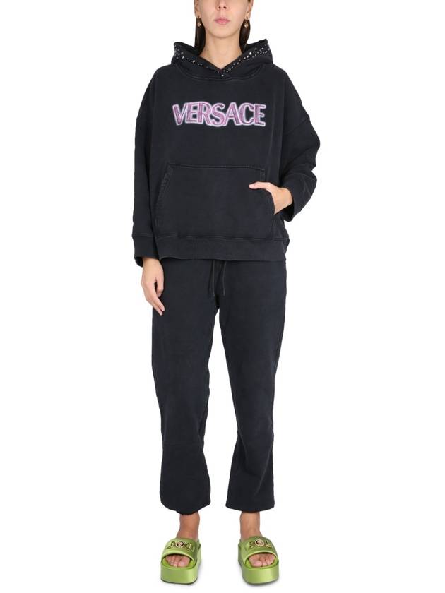 logo print hoodie black - VERSACE - BALAAN 3