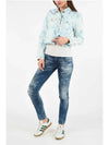 Bleached Acid Washed Water Crop Denim Jacket Blue - OFF WHITE - BALAAN 5