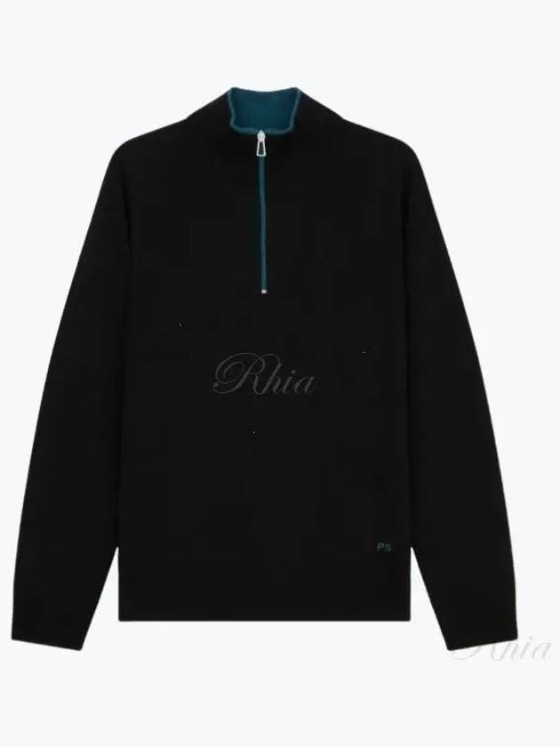 Zip Neck Merino Wool Knit Top Black - PAUL SMITH - BALAAN 2