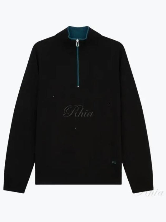 Merino Wool Zip Neck Knit Top Black - PAUL SMITH - BALAAN 2