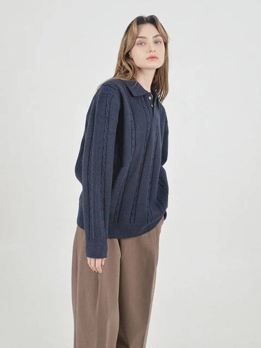 Modal Cable Collar Knit Navy - CHANCE'S NOI - BALAAN 1