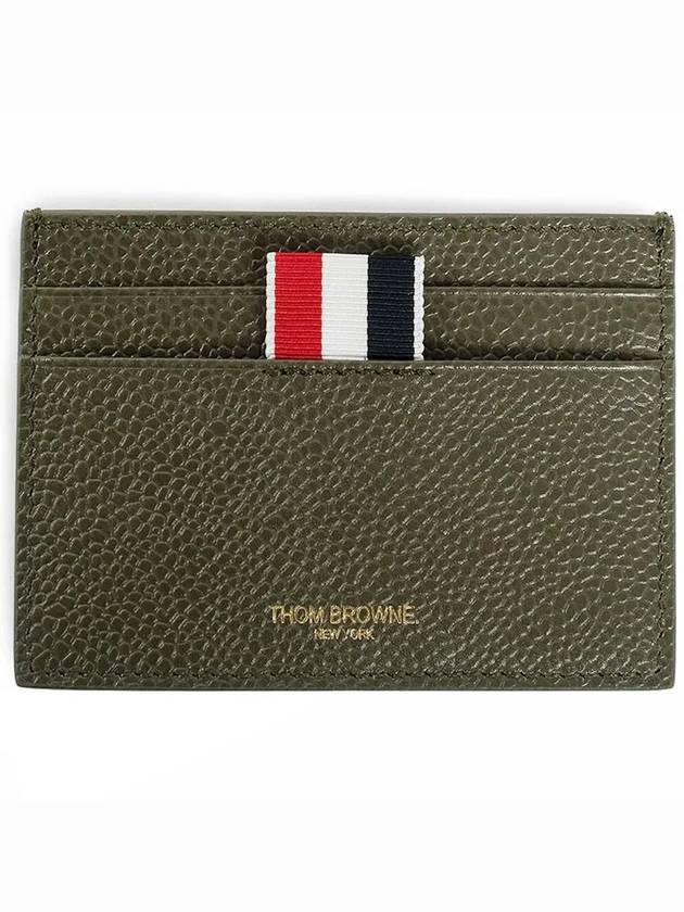 Pebble Grain Leather Stripe Single Card Wallet Green - THOM BROWNE - BALAAN 2