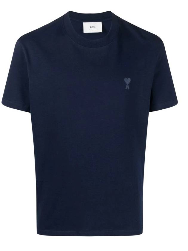 Heart Logo Cotton Short Sleeve T-Shirt Navy - AMI - BALAAN 1