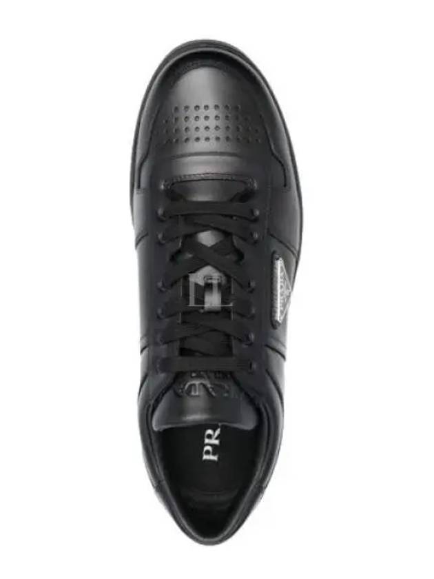 Downtown Triagle Logo Leather Low Top Sneakers Black - PRADA - BALAAN 2