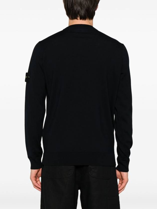 Logo Patch Crewneck Virgin Wool Knit Top Navy - STONE ISLAND - BALAAN 6