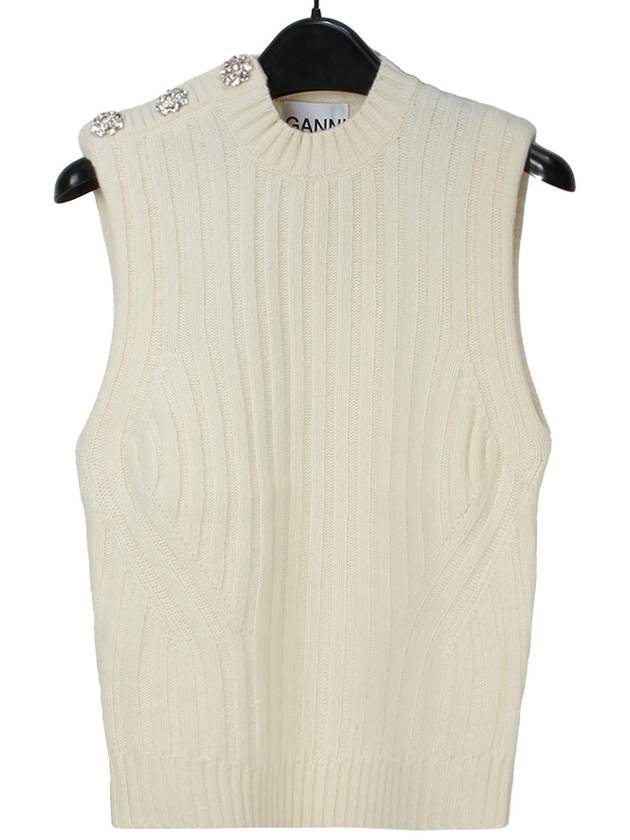 Women's Sleeveless Knit Top Ivory - GANNI - BALAAN.