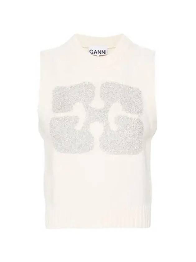 Graphic Wool Mix Vest Knit Top Egret - GANNI - BALAAN 2