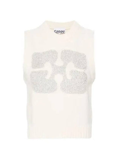 Graphic Wool Mix Vest Knit Top Egret - GANNI - BALAAN 2