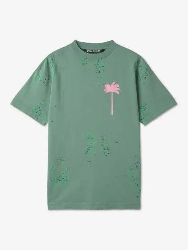 Logo Print Short Sleeve T Shirt Green Pink PMAA001S23JER0105530 - PALM ANGELS - BALAAN 2