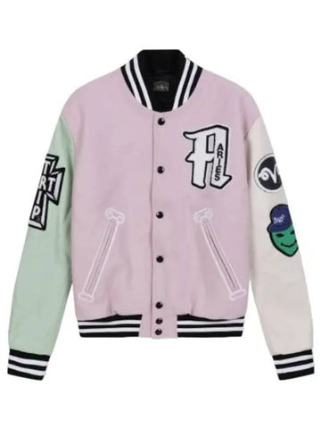 Aries Varsity Jacket Pink Jumper - ARIES - BALAAN 1