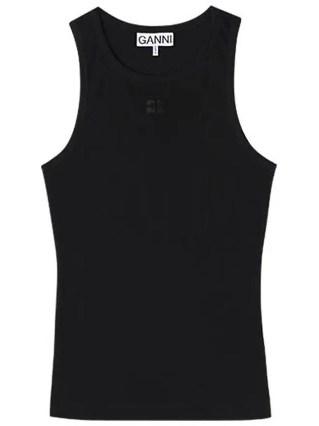 Ribbed Organic Cotton Sleeveless Black - GANNI - BALAAN 5