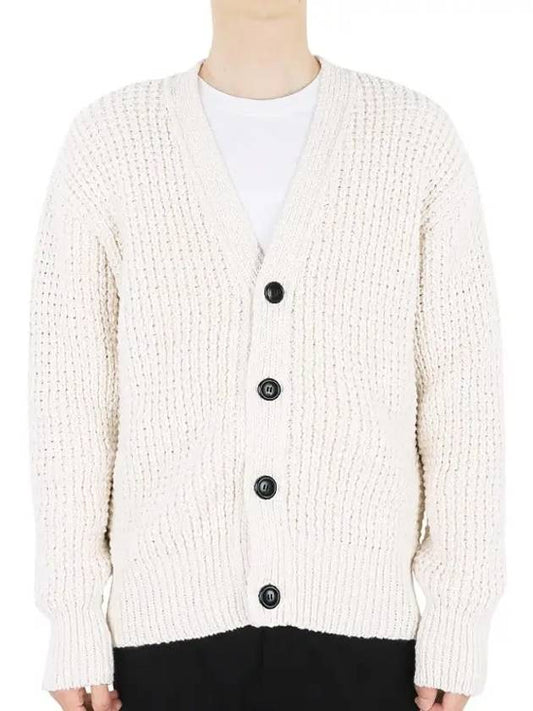 Men's Waffle Knit Button Cardigan Ivory - AMI - BALAAN 1