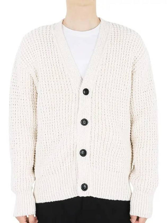 Men's Waffle Knit Button Cardigan Ivory - AMI - BALAAN 2