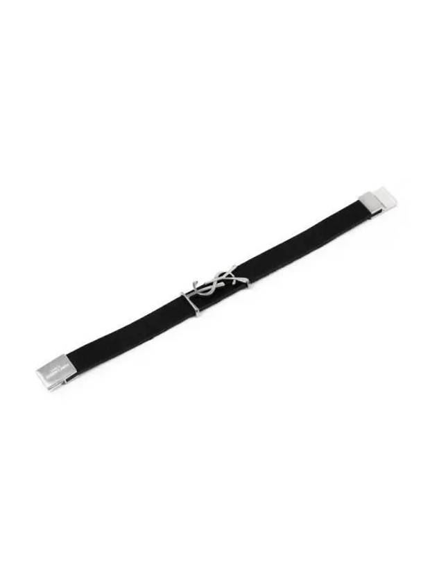 Opyum Silver Logo Leather Bracelet Black - SAINT LAURENT - BALAAN 5