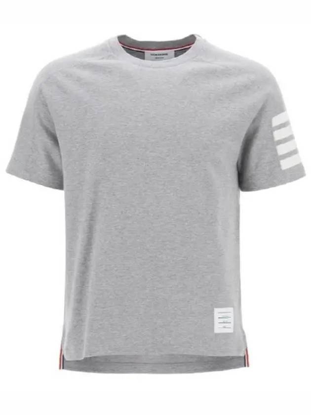 4-Bar Striped Cotton Short Sleeve T-Shirt Light Grey - THOM BROWNE - BALAAN 3