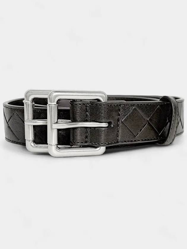 Intrecciato Double Buckle Leather Belt Dark Brown - BOTTEGA VENETA - BALAAN 6