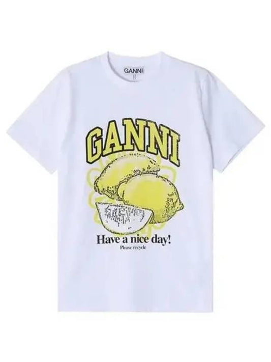 Relaxed Lemon T-Shirt Bright White - GANNI - BALAAN 2