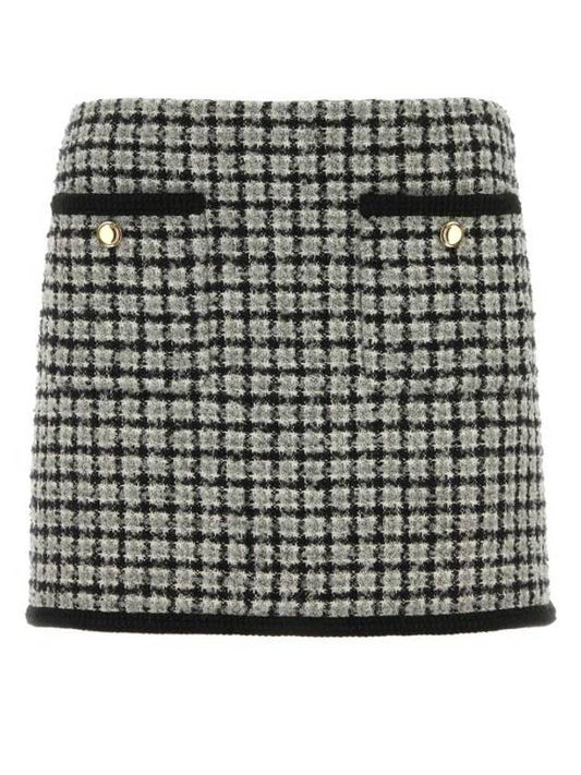 Boucle Gingham Check Alpaca Wool H-Line Skirt Black Grey - MIU MIU - BALAAN 2