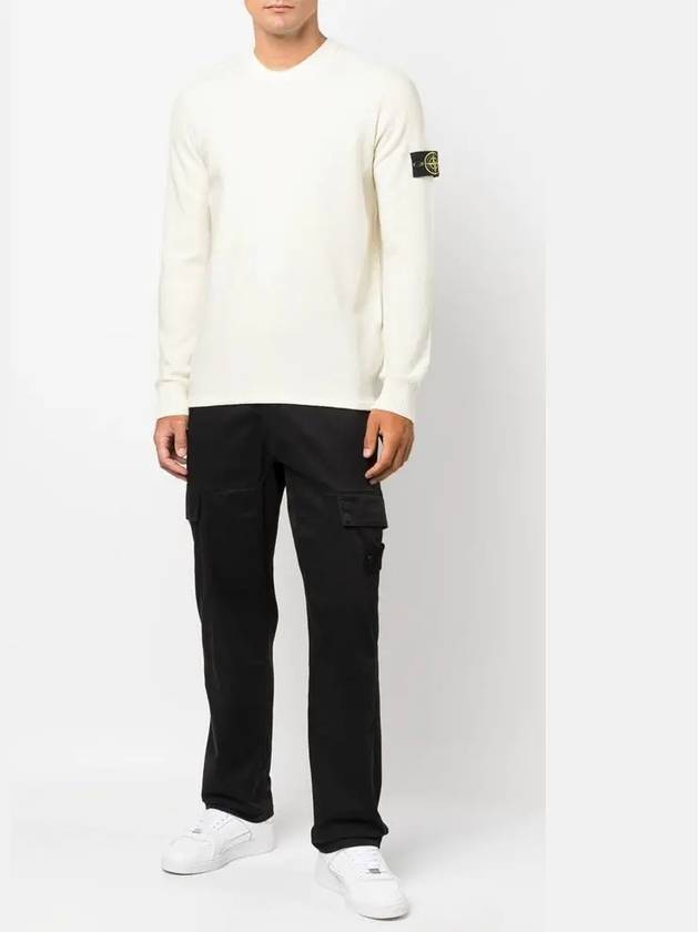 Men's Wappen Patch Crew Neck Wool Knit Top Ivory - STONE ISLAND - BALAAN 4