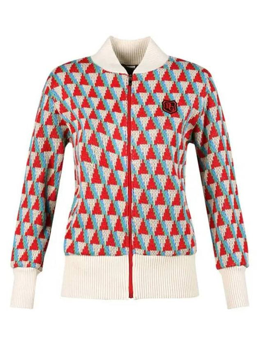 Women s triangle pattern full zip up knit jumper JB4A845W - LUX GOLF - BALAAN 1