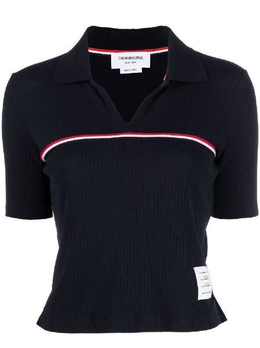 Three Stripes High Twist Rib Polo Shirt Navy - THOM BROWNE - BALAAN 1