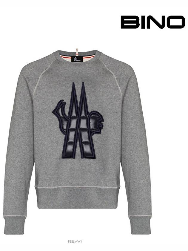Grenoble Quilted Logo Crew Neck Sweatshirt Gray - MONCLER - BALAAN.