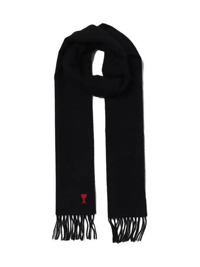 Small Heart Logo Classic Wool Scarf Black - AMI - BALAAN 2