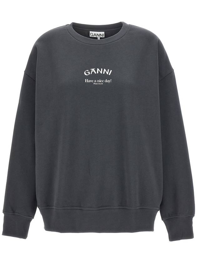 Logo Print Oversized Sweatshirt Grey - GANNI - BALAAN 2