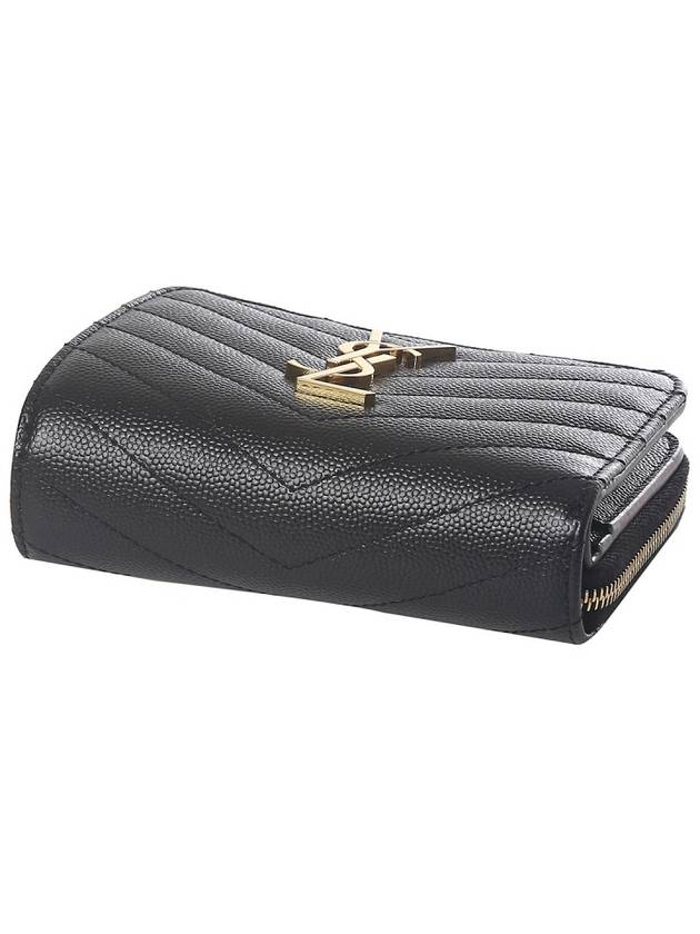 Monogram Zipper Grained Leather Half Wallet Black - SAINT LAURENT - BALAAN 5