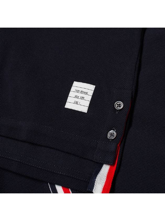 Men's Cotton Pique Center Bag Striped Short Sleeve Polo Shirt  Navy - THOM BROWNE - BALAAN 4