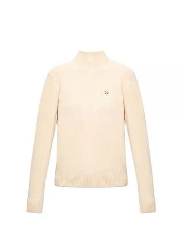 Women Baby Fox Patch Boxy Turtleneck Knit Beige HW00504KT1006 - MAISON KITSUNE - BALAAN 1