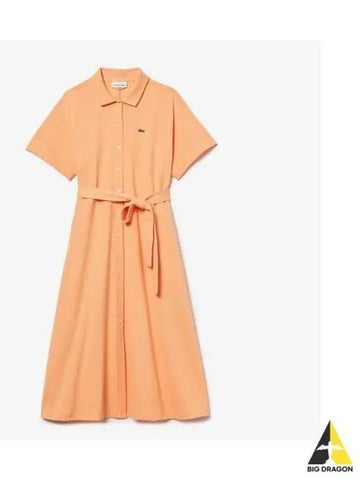 Women s belted short sleeved polo dress coral - LACOSTE - BALAAN 1