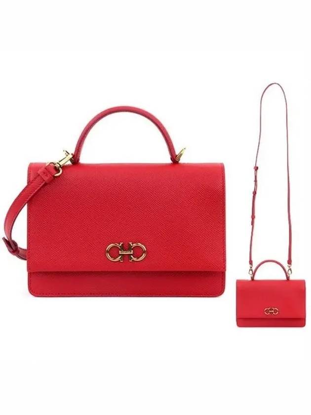 Women's Gancini Leather Mini Cross Bag Red - SALVATORE FERRAGAMO - BALAAN 2