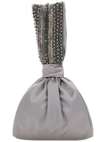 Grey Handbag With Strass And Beads In Satin Fabric Woman - ALBERTA FERRETTI - BALAAN 1