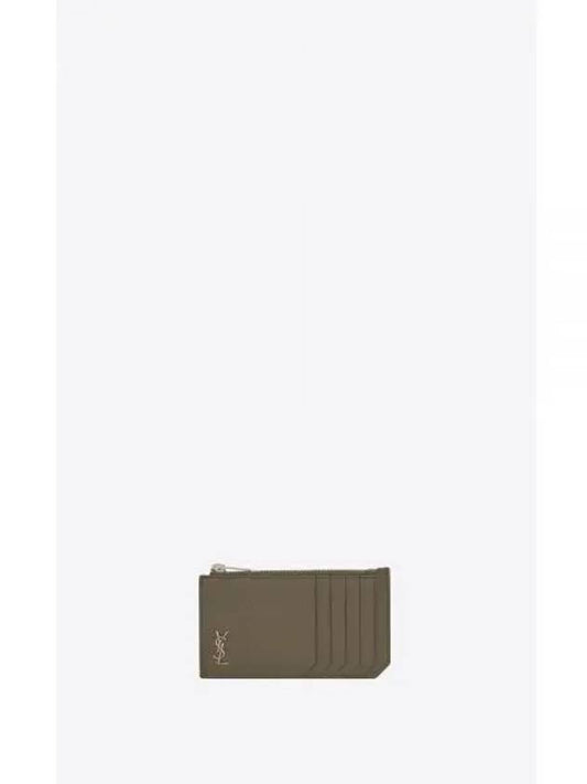 Logo Embellished Leather Card Wallet Dark Khaki - SAINT LAURENT - BALAAN 2