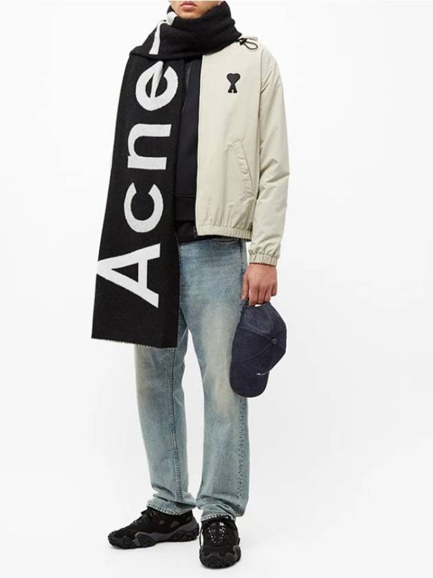 Jacquard Logo Two Tone Wool Muffler Black - ACNE STUDIOS - BALAAN 5