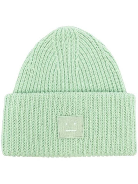 Studios Face Patch Ribbed Wool Beanie Spring Green - ACNE STUDIOS - BALAAN.