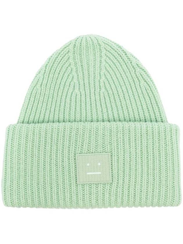 Face Patch Ribbed Wool Beanie Spring Green - ACNE STUDIOS - BALAAN 1